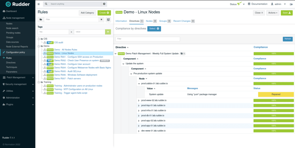 Screenshot of Rudder 7.1: new patch management features