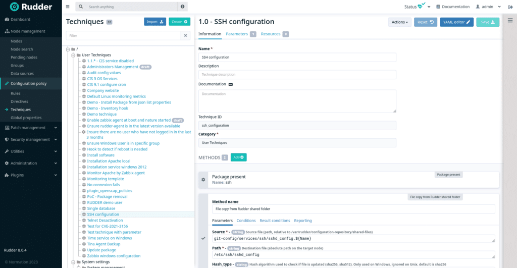 Rudder security configuration builder